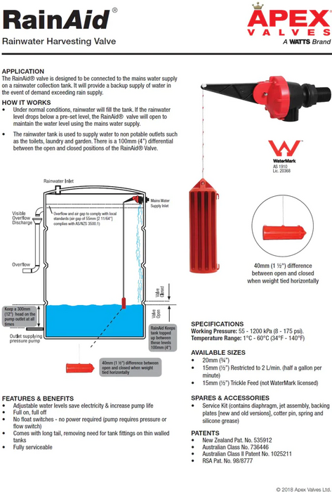 APEX RAIN AID VALVE