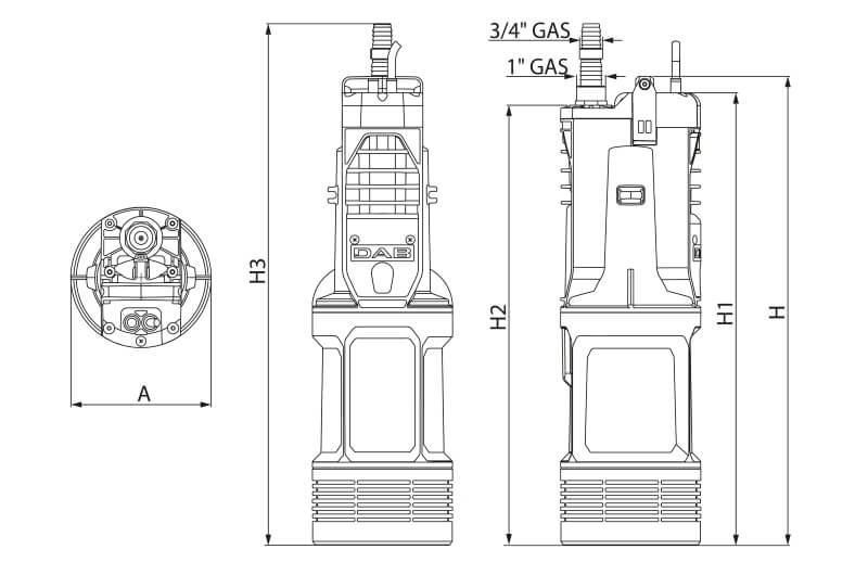 DAB-DIVERTRON900A-WITH-FLOAT - Submersible Pump with External Float 90LPM 45M