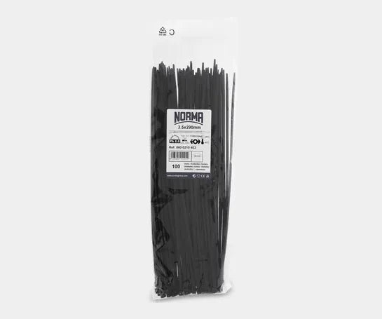 Black Cable Tie, 250Mm L, 7.6Mm Wide, 100 Pack