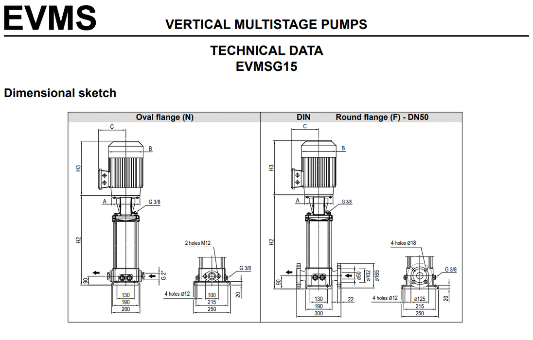EVMSG 15-2F5 : Cast Iron with Stainless Steel Hydraulic Parts  (BARE PUMP ONLY)