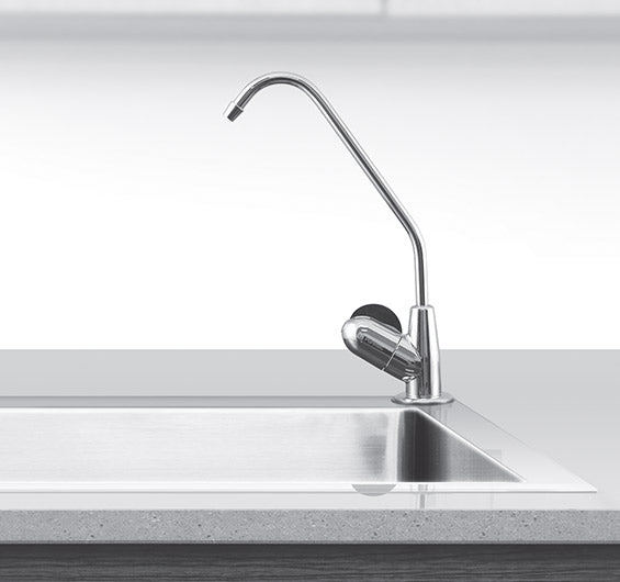 Faucet, Long Reach, Chrome, 1/4 Turn Fin Handle