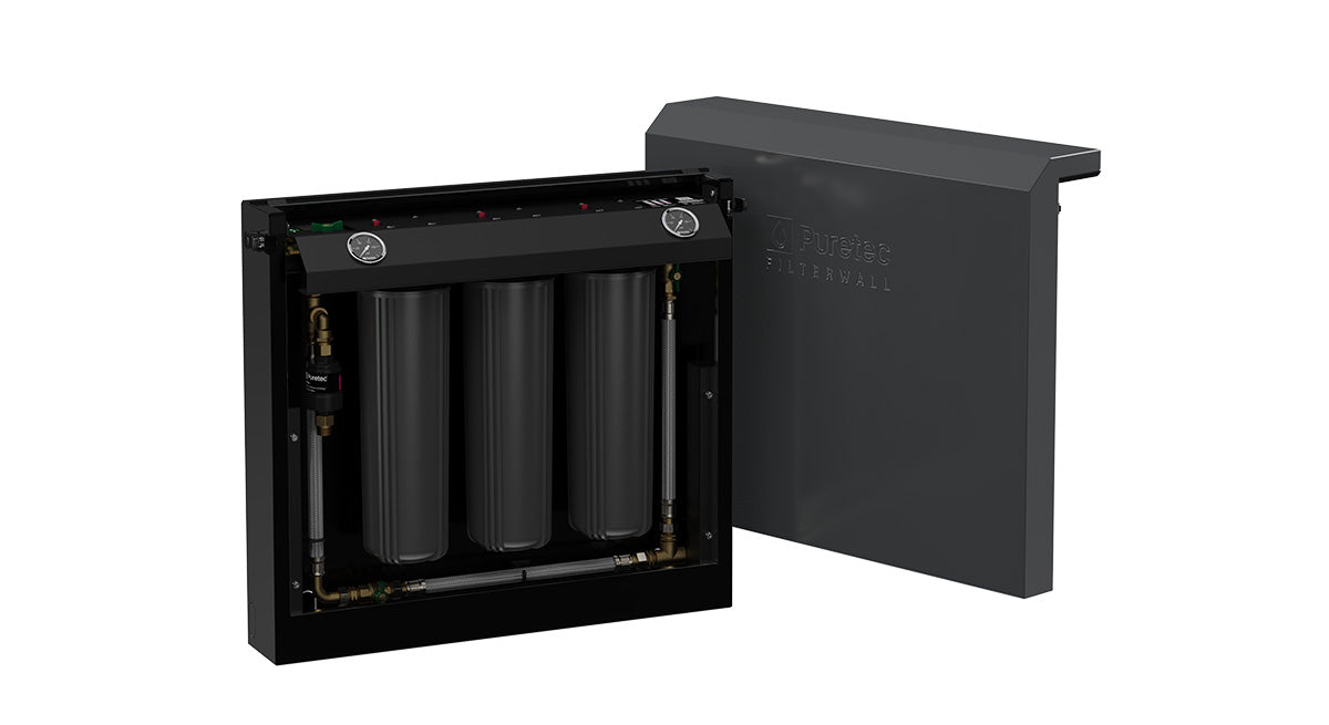 FilterWall - Freestanding Whole House Filtration, Charcoal Front Cover, 55 L/min with ScaleProtect and plumbed bypass