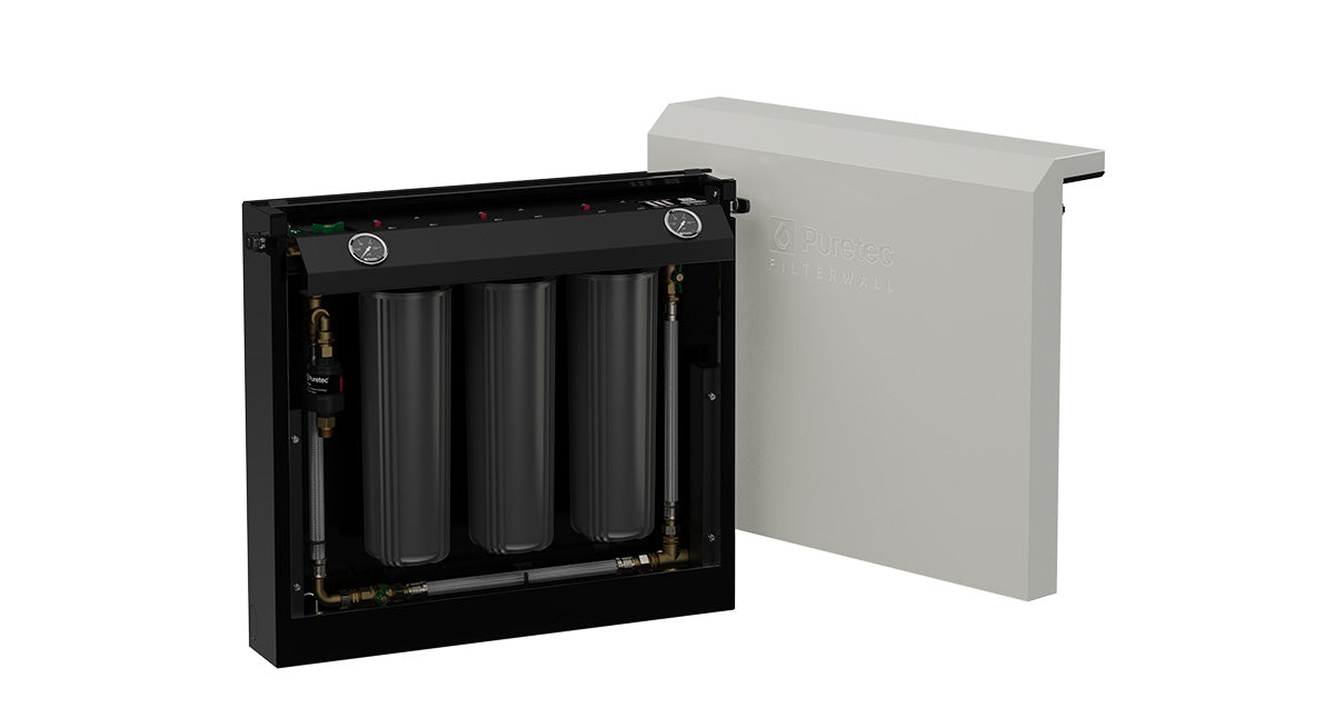 FilterWall - Freestanding Whole House Filtration, Charcoal Front Cover, 55 L/min with ScaleProtect and plumbed bypass