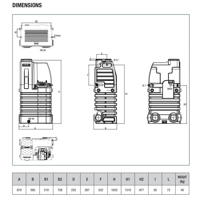 DAB Esytank 480 Litre Tank - Drinking Water Storage Mains Boosting