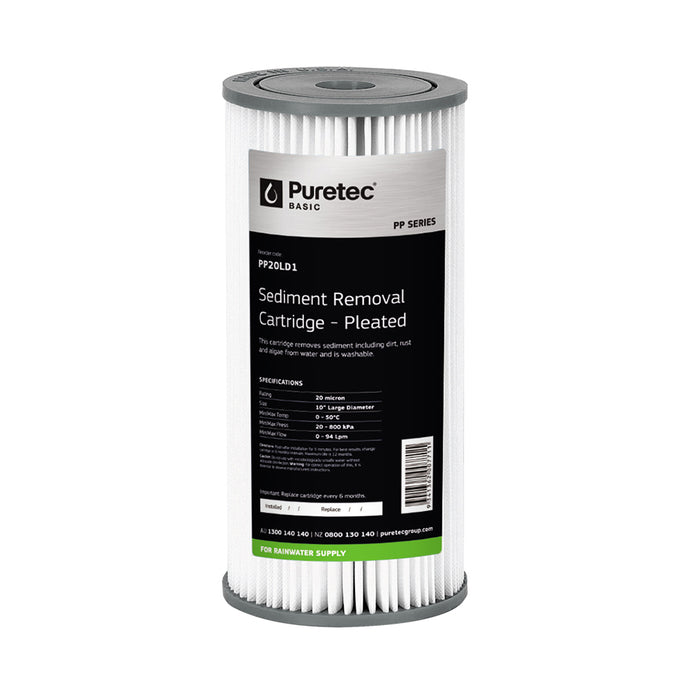 Puretec PP20LD1 Pleated Sediment Filter Cartridge – 20 Micron, 10" x 4.5"