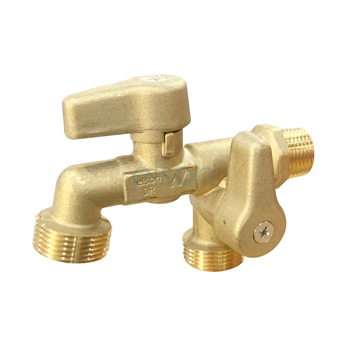 Brass Hose Cock Dual Outlet 1/4 turn Ball Valve (Inlet 15mm Male x Outlet 20mm Male)