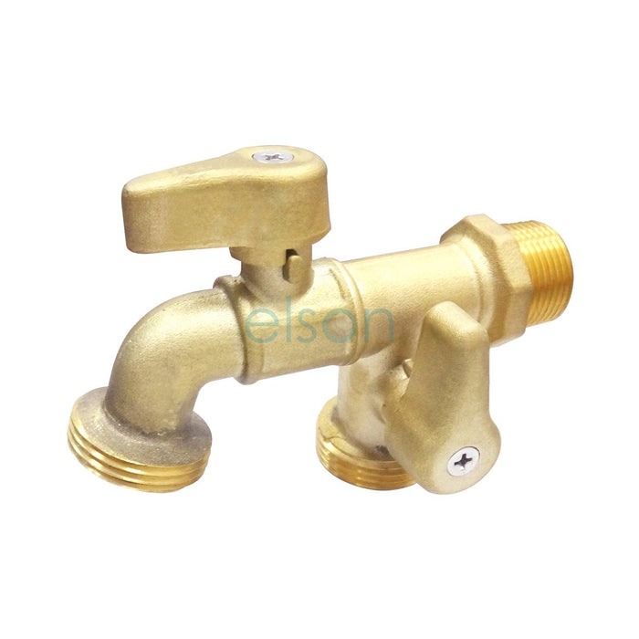 Brass Hose Cock Dual Outlet 1/4 turn Ball Valve (Inlet 20mm Male x Outlet 25mm Male)