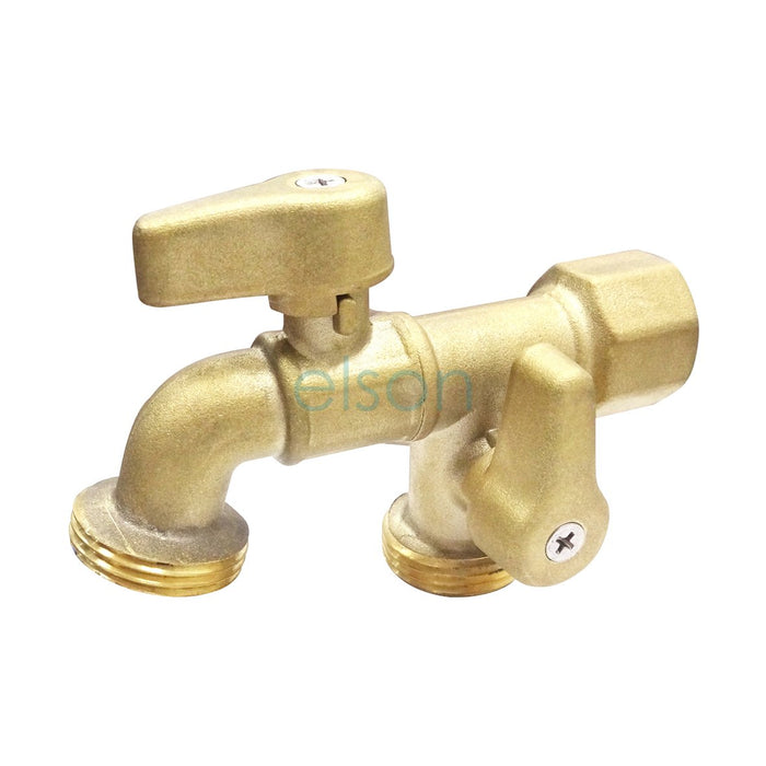 elson BALL HOSE COCK DUAL OUTLET DR BRASS Rp3/4 FI INLET x G1B MI OUTLET 72668