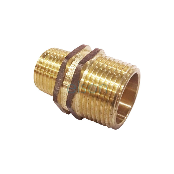 NIPPLE D/HEX R3/4xG1/2B(20x15mm) BRS R THREAD/24°CONE SEAL