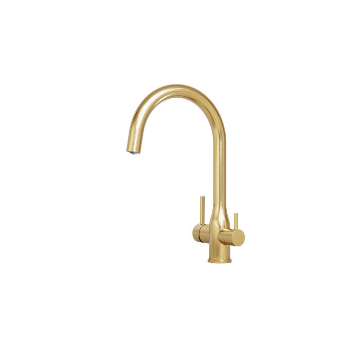 TRIPLA Elite 3-in-1 Gooseneck Mixer Tap - Brushed Gold Stainless Steel