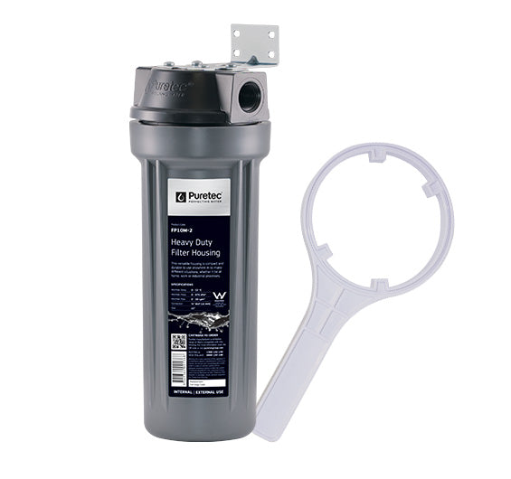Filter Housing, Grey 10 Inch, 1/2 Connection W/ Bracket & Spanner - PT-FP10M-2B
