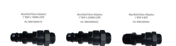 MANIFOLD VALVE ADAPTOR 1" BSP x 25MM LDPE
