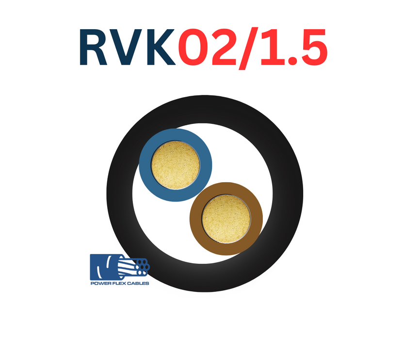 2 Core x 4mm Power Flex RVK CABLE XLPE, PVC, 0,6/1kV 1M+ SUBMERSIBLE AD8, Colour: Black