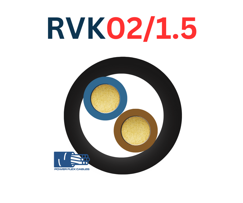 2 Core x 1.5mm Power Flex RVK CABLE XLPE, PVC, 0,6/1kV 200M+ SUBMERSIBLE AD8, Colour: Black